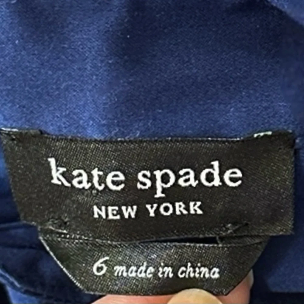 Kate Spade Navy Puff Sleeve Embroidered Eyelet Button Down Blouse Size 6